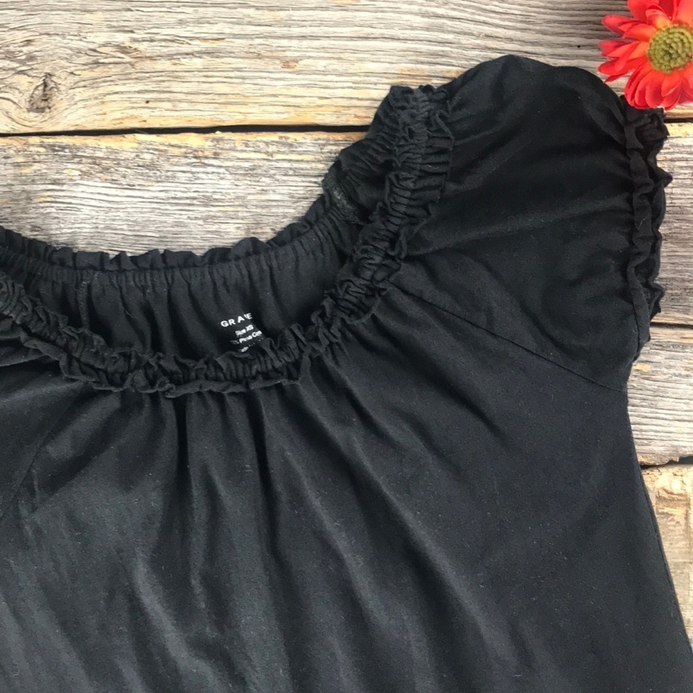 Grace Black Ruffled Neckline Tee